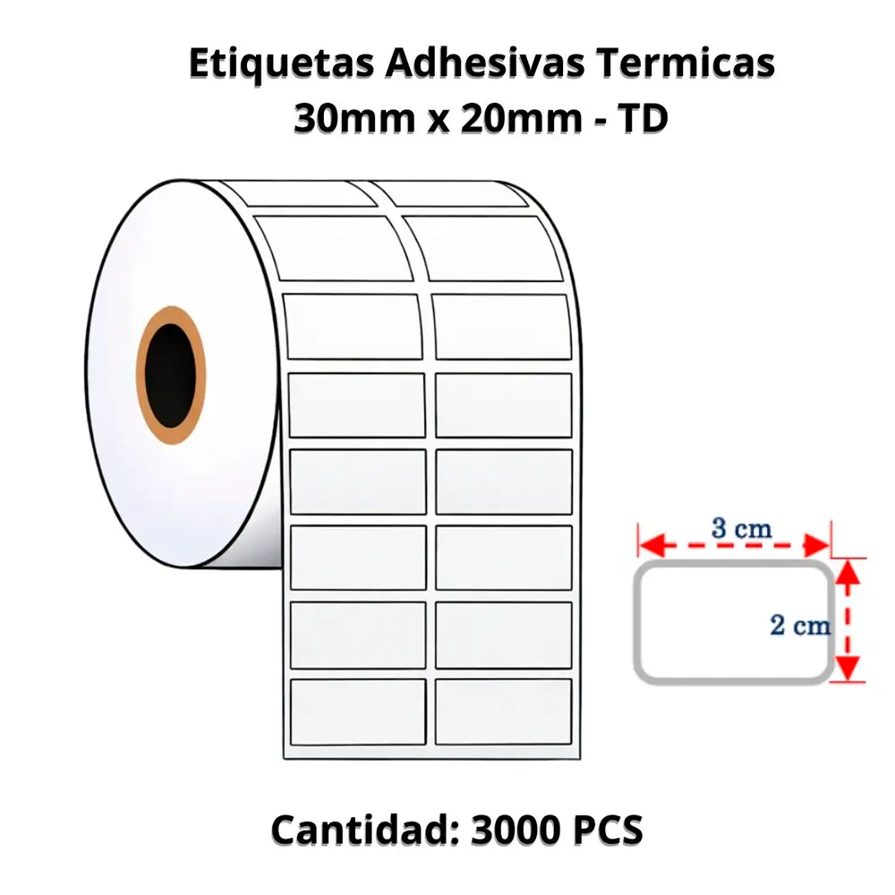 Etiquetas Adhesivas Térmicas 30mm x 20mm - TD 