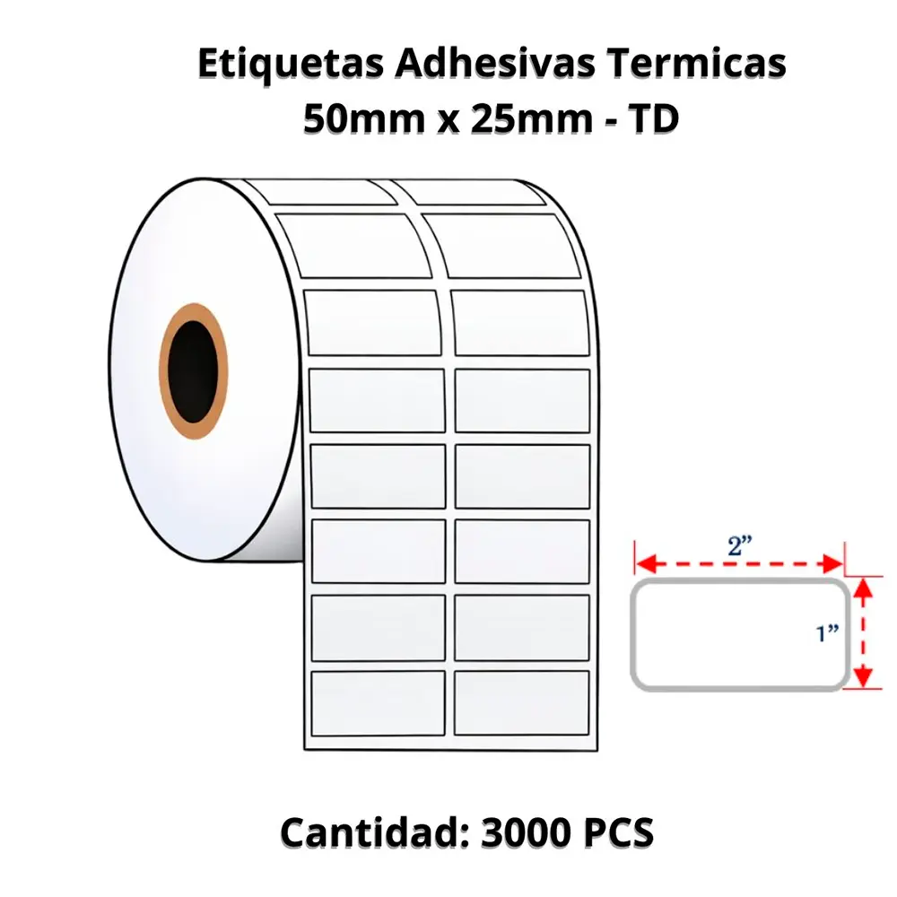 Etiquetas Adhesivas Termicas 50mm x 25mm - TD